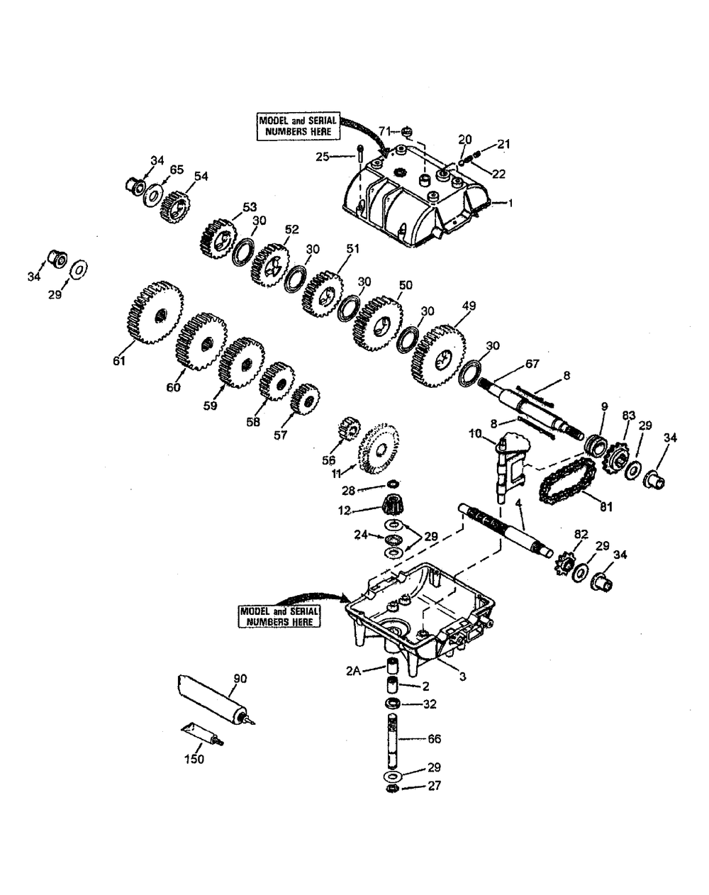 Transmission Assembly Diagram and Parts List for G1332 55AI5GMQ050-WAM Cub Cadet Lawn Mower